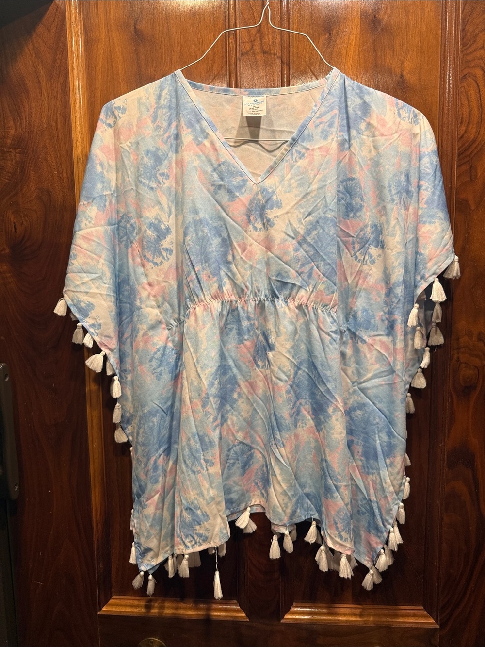 Snapper Rock Blue & Pink Tie-Dye Kids Swim Coverup with Tassel Trim
